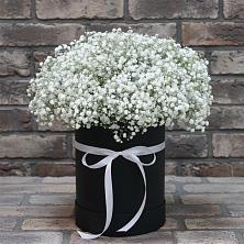 Цветочная композиция из Гипсофила в шляпной коробке в Судиславле