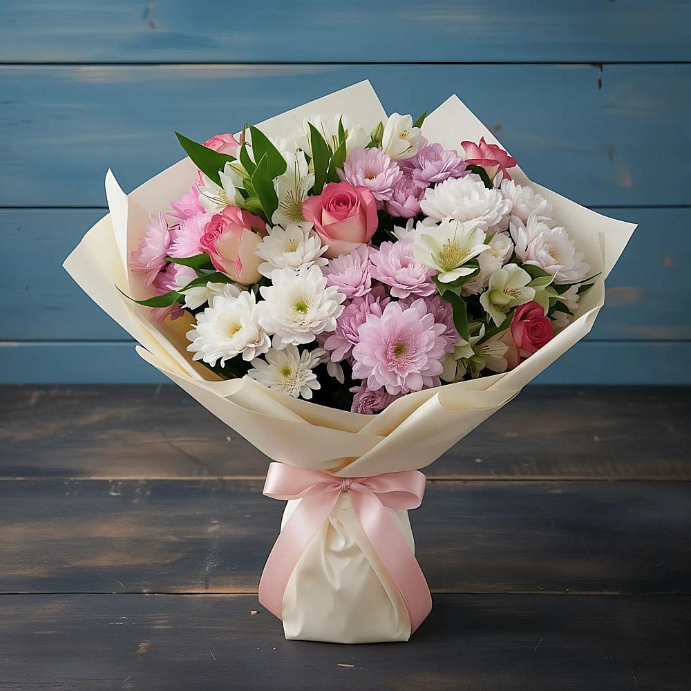 Букет цветов из: Хризантемы, Альстромерии и Розы в Судиславле